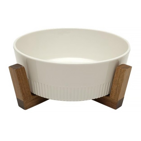 Kauss puidust alusega, 23cm, H8cm, koonuse kujuga, valge, portselan