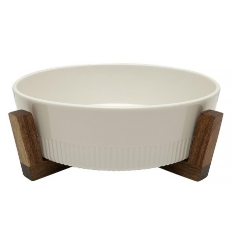 Kauss puidust alusega, 28cm, H8cm, koonuse kujuga, valge, portselan