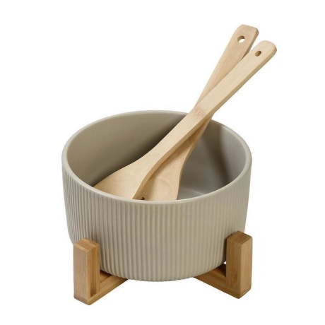 Kauss puidust alusega, 2.2L, 20cm, H11cm, beez, portselan