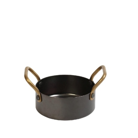 Minipott 30cl, D10cm, H5cm, must, teras, messingist käepidemed